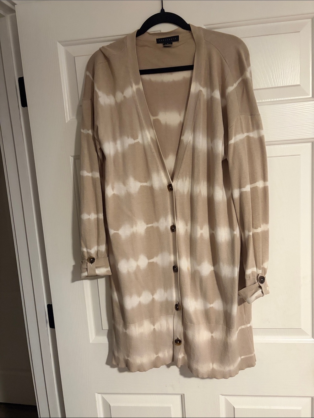 Sanctuary Taupe and White Tie-Dye Button Front Cardigan